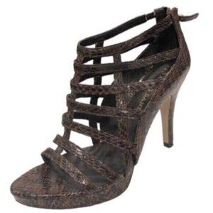 Franco Sarto Brown Leopard Print Strappy Gladiator Sexy Stiletto Dressy Heels 9